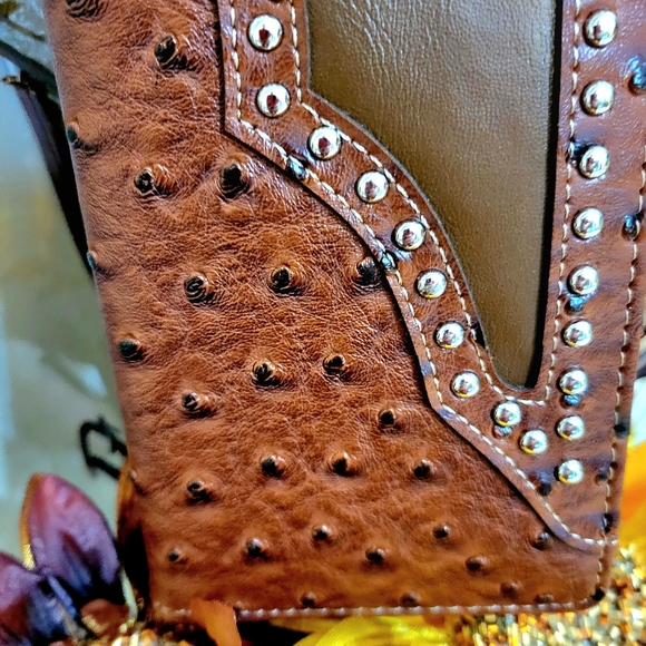 STAR Western Mens wallet Bifold W011-1 Ostrich Brown check book style. - Picture 3 of 8